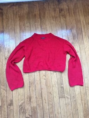 Red Cropped Knit Sweater